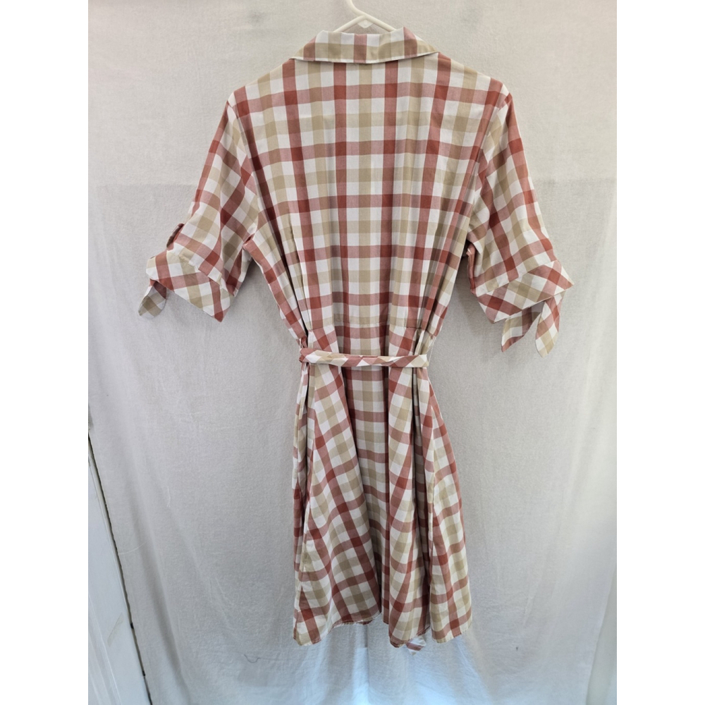 Calvin Klein Red/tan Plaid Country Style Fit/ Flair S Sleeve Dress. Ladies 14 - Picture 10 of 11